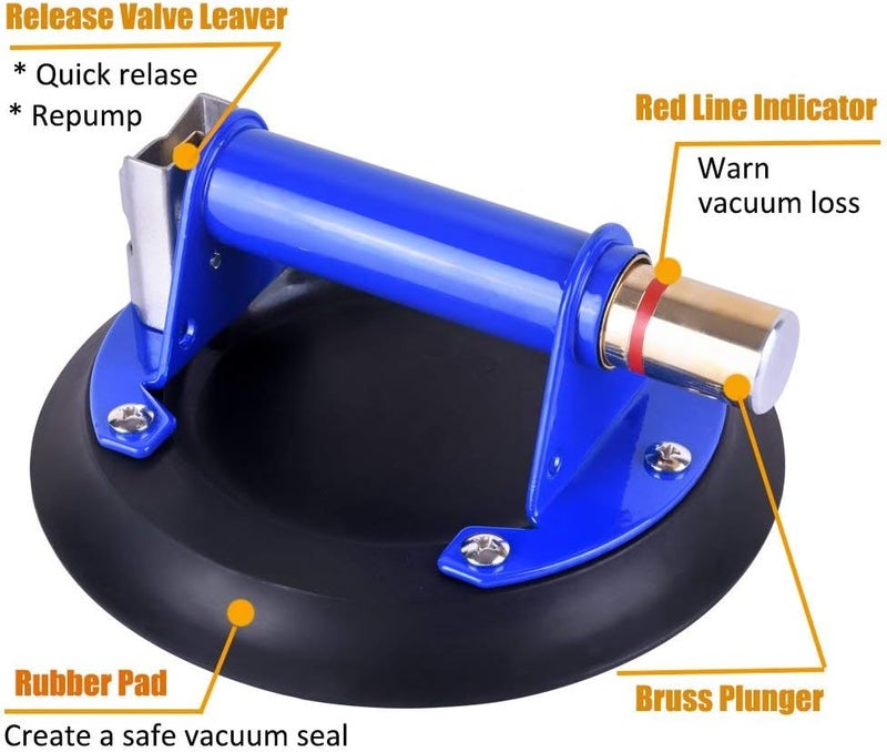IMT 9" Glass Suction Cup Concave Pad, Vacuum Suction Lifter with Metal Handle and Brass Pump, for Curved Glass/Tiles Lifting, 260lbs Load Capacity with Carrying Case - Image 2